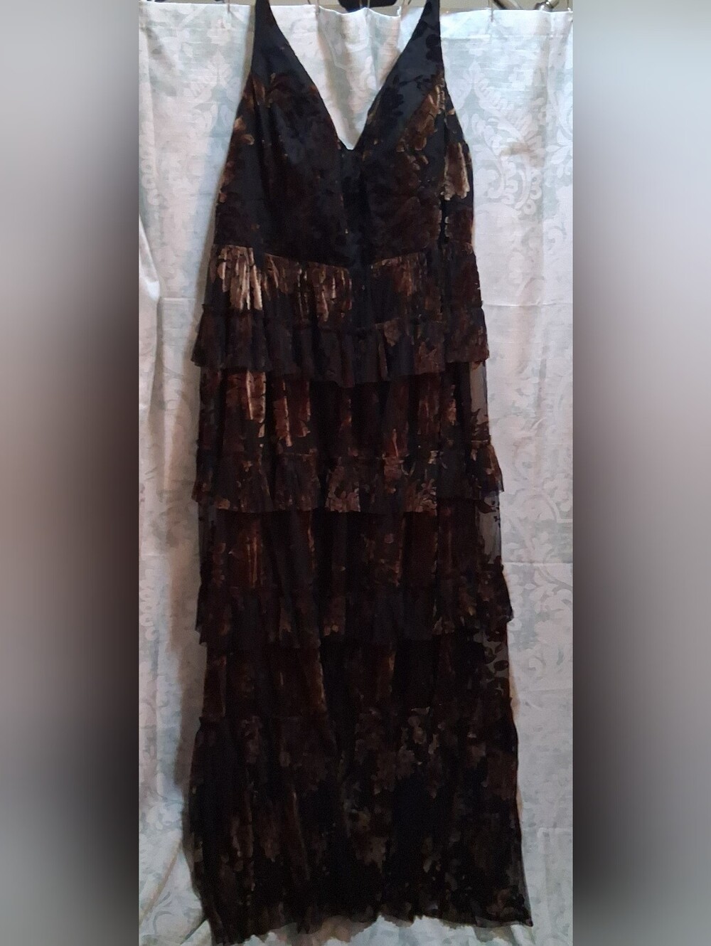 NWT Azazie Cammy Ruffle Layered Floral Maxi Gown Coco Brown Womens Plus Size 24 - Picture 3 of 10